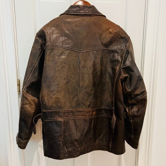 Vintage Distressed Oakwood Classic Leather Jacket Men's Large Johnny Depp Style - Picture 15 of 16